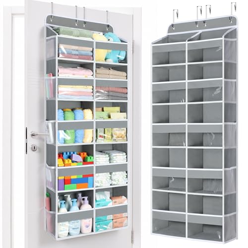 Over The Door Organizer, 5 Tier Extra Large Behind Door Storage of 10 Compartments, 80lbs Heavy Duty Door Organizer Hanging with Clear Window for Closet Bedroom Pantry Bathroom, Grey