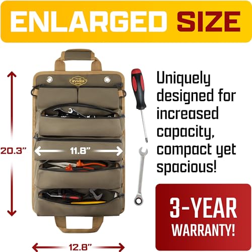 Ryker Heavy Duty Roll Up Tool Bag Organizer w/Detachable Pouches, Gift Men - view 2