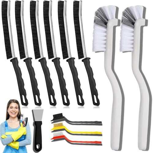 Commercial-Grade Crevice Cleaning Brush Set, Ultra-Stiff Heavy-Duty Gap Scrubber Tools for Bathroom Grout, Window Tracks & Auto Detailing, Zero Cross-Contamination,12Pcs