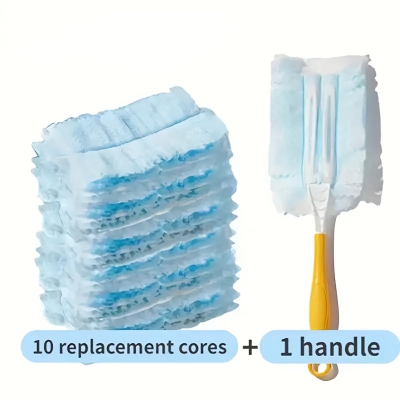 10 Pcs Duster Refills with 1 Yellow Handle, Dusting Wand 4 x 7 in with Replaceable Heads, Cleaning Duster for Home Use - view 2