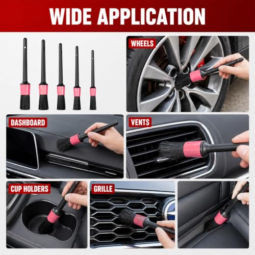 5 PCS Car Detailing Brush Set, Pink - view 6