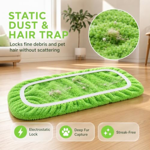3Pcs Microfiber Mop Replacement Pads, Thick Household Floor Cloths Reusable & Washable, Lint‑Free, High‑Absorbent, Works for Tile Floors, Countertops, Kitchen and Bathroom Surfaces, Green - view 5