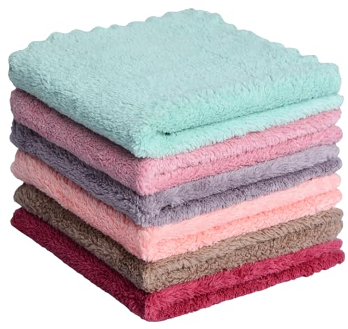 Microfiber rag Bulk Multi-Functional for House Furniture Reusable Rags Kitchen Wipes Dish Cloths Absorbent and Fast Drying 6 Colors (6pack, 11x11)