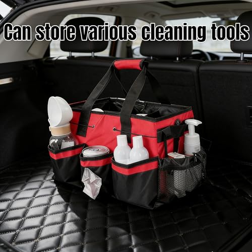 Tool Organizer Tote Bag, Pink and Black, Large Capacity with Adjustable Compartments, Portable Cleaning Storage Caddy, 14.96x10.63x9.06 Inches (Red) - view 2