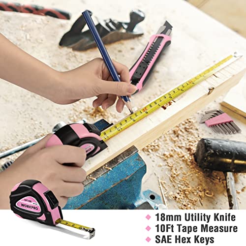 35-Piece Pink Tools Set, Household Tool Kit with Storage Toolbox, Basic Tool Set for Home, Garage, Apartment, Dorm, New House, Back to School - Pink Ribbon - view 4