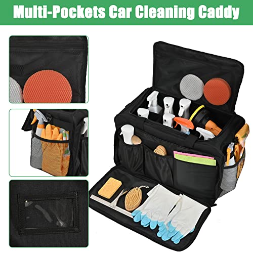 Large Car Detailing Bag, Cleaning Caddy with Lid and Handle for Auto Detailing Supplies, Car Cleaning Storage Trunk Organizer for Polisher and Vehicle Wash Tools, Black - view 4