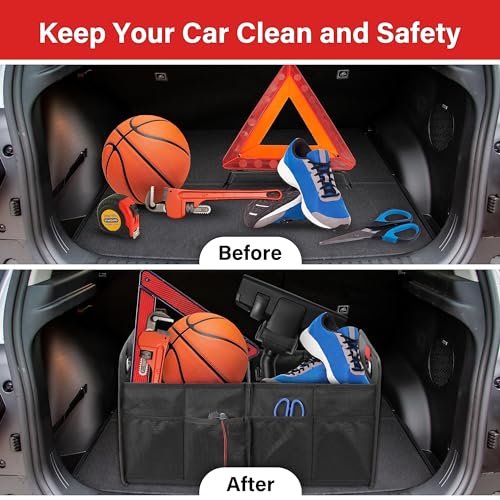 Car Trunk Organizer, 2 Compartments Collapsible Trunk Storage, Anti-slip Design, Made of Waterproof 600D Oxford Polyester, Suitable for SUV, Minivan, Truck, Standard Size, Black - view 5