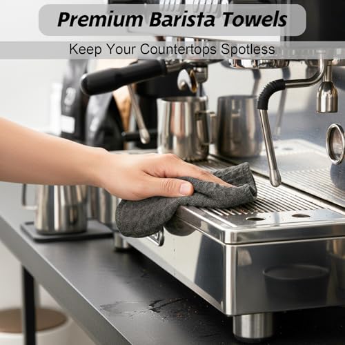 4 Pcs Barista Towels Barista Microfiber Cloths Professional Cleaning Towels Coffee Machine Accessories for Steam Wands, Countertops And Milk Frothers, Coffee Bar Essentials, Dark Gray(12”x12”) - view 4