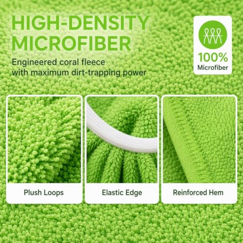 3Pcs Microfiber Mop Replacement Pads, Thick Household Floor Cloths Reusable & Washable, Lint‑Free, High‑Absorbent, Works for Tile Floors, Countertops, Kitchen and Bathroom Surfaces, Green - view 4