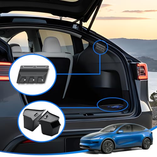 Tesla Model Y Juniper Trunk Organizer Set, 2 Trunk Storage Bins with TPE Lid + 2 Rear Trunk Organizer Hooks, Rear Trunk Side Storage Box for Model Y Juniper 2025 2026 Interior Accessories - view 2