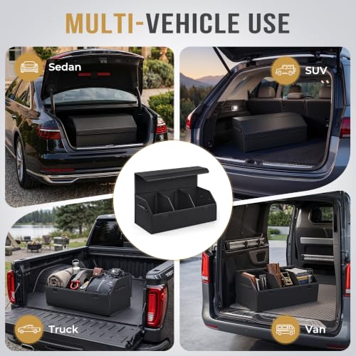 Car Trunk Organizer for SUV & Sedan - Magnetic Lid, Large Capacity PU Leather Waterproof Foldable Storage Box, Adjustable Dividers and Side Handles, Tools, Snacks & Auto Accessories, 29.5"x13"x11.4" - view 6