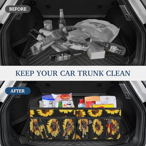 Car Trunk Organizer, Car Storage Organizer with Large Capacity Waterproof Collapsible Trunk Organizer for Car Suv/Jeep/Sedan (Sunflower, Standard) - view 4