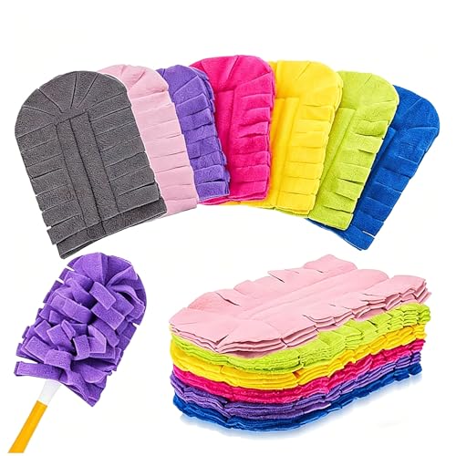 7-Pack Reusable Duster Refills, Washable Microfiber Chenille Duster Pads, Compatible with Swiffer Dusters, for Cleaning Homes, Blinds, Cars, Pet Areas, Furniture, and Fans (Handle Included)