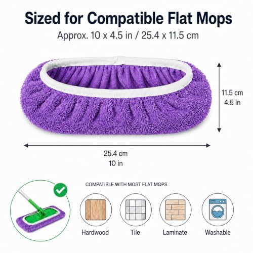 4 Pack Reusable Mop Pads Compatible with Swiffer Sweeper, Washable Microfiber Replacement Refills for Wet & Dry Floor Cleaning, Durable Mopping Cloths for Hardwood, Tile & Laminate (Purple) - view 5