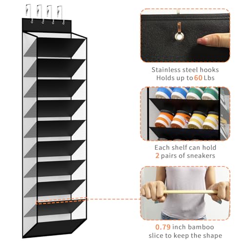10-Tier Over Door Mesh Shoe Organizer with Large Deep Pockets, Hanging Door Shoe Storage Rack That Holds 20–30 Pairs of Sneakers, Boots and Other Footwear (Piano White) - view 4