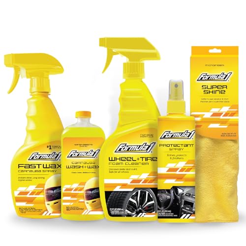Complete Car Detailing Kit - Clean & Protect Every Surface, Includes Car Wash and Wax, Wheel Cleaner, Interior Spray and Microfiber Towel (5 Piece Bundle)