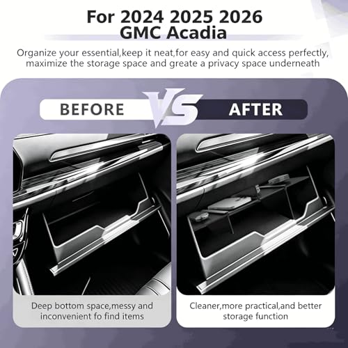 Acadia 2026 2027 Glove Box Organizer Compatible with 2024 2025 2026 2027 GMC Acadia Accessories Passenger Side Storage Divider Partition Insert Box ABS Glove Storage Compartment Organizer Tray - view 2
