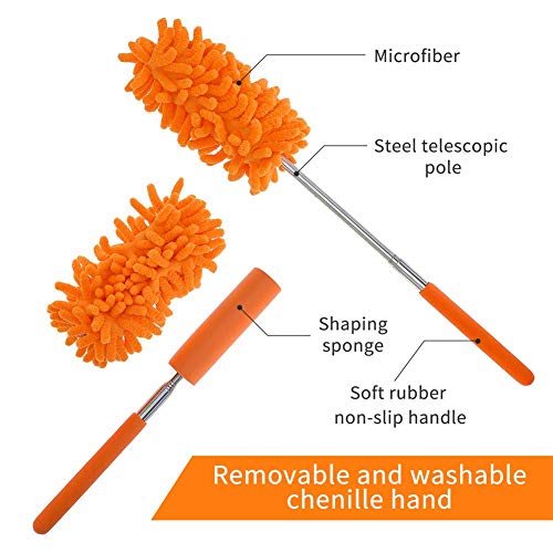 Washable Dusters for Cleaning, Phoenixes Feather Duster Extendable Dusting Wand 11"-30", Wet or Dry Use (5 Pcs) - view 3