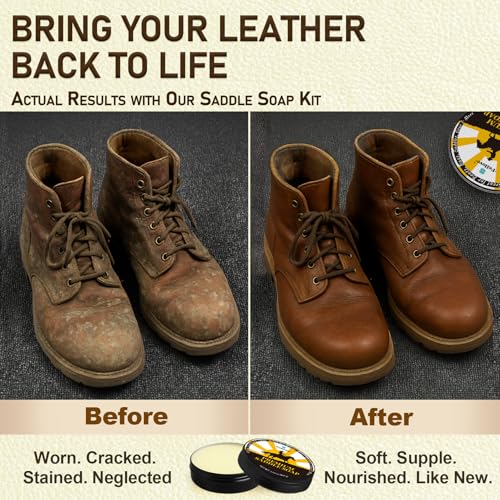Saddle Soap for Leather – All-Natural 3-in-1 Leather Cleaner & Conditioner Kit with Horsehair Brush & Cloth – For Boots, Bags, Saddles, Car Interiors, Shoes 3.52oz - view 2