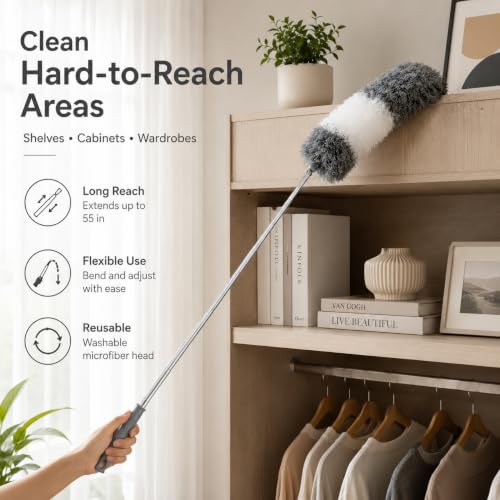 1 Pack Extendable Microfiber Duster, Long Dusting Wand for Ceilings, Gray - view 5