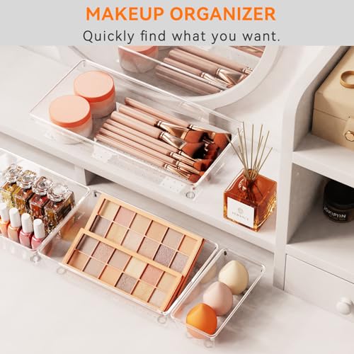 6 Pack Large Clear Plastic Drawer Organizer Trays, Acrylic Kitchen Drawer Organization and Storage Dividers, Non-Slip Storage Bins for Makeup, Kitchen Utensils, Bathroom, Jewelries and Office Desk - view 6