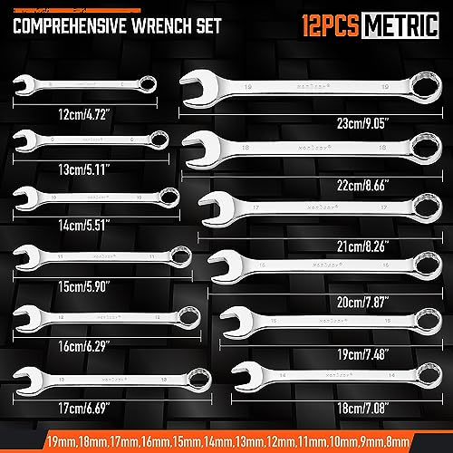 12-Piece Metric Wrench Set | Combination Wrench Set with Organizer | 12 Point | 8mm - 19mm | Chrome Vanadium Steel - view 2