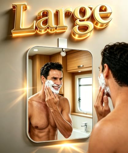 Shower Mirror for Shaving,(1 Pcs 11.2x8.2 Inch) Shaving Mirror Holder NO-Drilling Waterproof, Small Wall Mounted Bathroom Accessories Camping Hanging Men