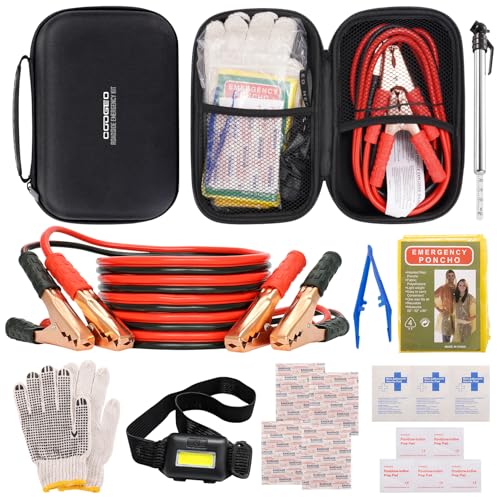 Car Emergency Kit with Battery Jumper Cables, Black