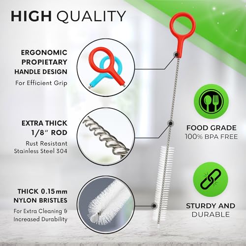 Heavy Duty Cleaning Brushes Set of 4 - Extra Long Straw Cleaners for Metal and Plastic Reusable Drinking Straws, to Clean Small Spaces, Sippy Cups, Water Bottles - Sturdy Hard Brush Bristles - view 3