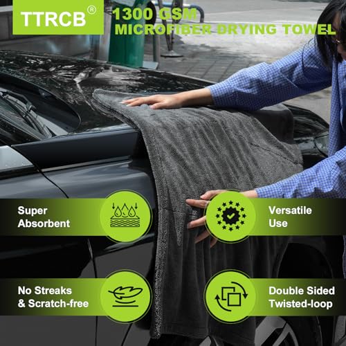 2 Pack Car Drying Towel, Car Wash Mitt, 1300 GSM Microfiber Towels for Cars (36" x 24" & 16" x 16"), Ultra-Absorbent, Streak Free, Car Wash Kit, Car Cleaning Detailing Supplies for SUVs, Trucks - view 2