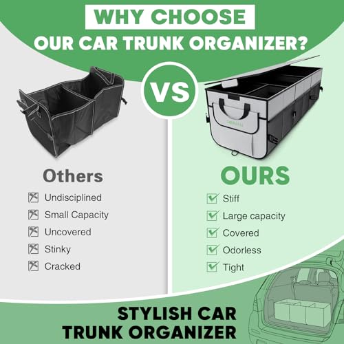 Car Trunk Organizer with Insulated Grocery Bag- 110L High Capacity Car Storage Box, with 4 Compartments, Reflective Strip, Cover, for Auto, SUV, Truck, Minivan - view 2
