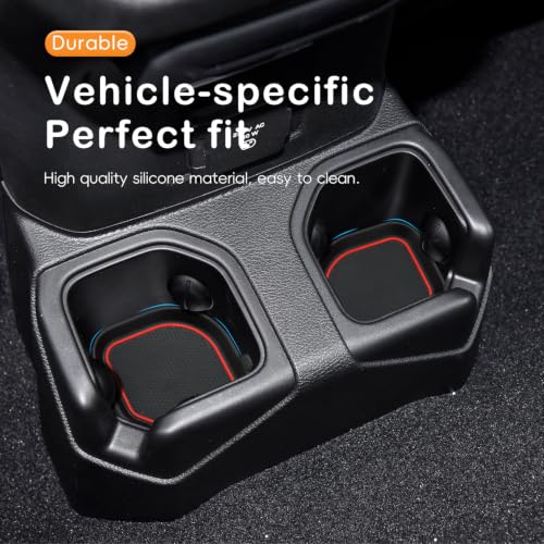 Auto Cup Holder Inserts Coaster Fit for 2018-2023 Wrangler JL JLU 2020-2023 Gladiator Accessories JT Cup Mat Pad Interior Decoration(Red Trim, 4-pcs kit, for deep Rear Cup Holders) - view 3