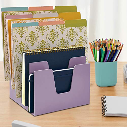 5 Section Incline File Sorter Organizer, Desktop Mail Holder Purple - view 5