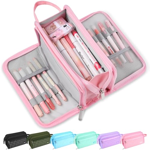 Large Pencil Case, Pencil Pouch, Pencil Bag, Pencil Box, Pink & Plaid