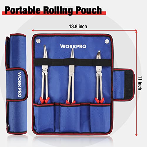 3PC Long Reach Plier Set, 11" Straight, 90° & 45° Bent Nose Pliers - view 6