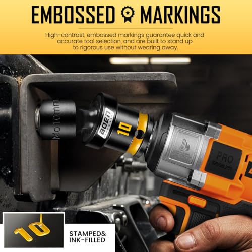 12-Piece 1/4" Drive Metric Impact Swivel Socket Set (5-15mm), 6-Point Shallow Wobble Sockets, Cr-Mo Steel, Includes Storage Rail - view 7
