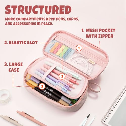 Cute Pencil Case, Large Capacity Pencil Pouch Aesthetic Zipper Pencil Bag, Big Storage Pen Organizer for Stationery, Soft Quilted Pencil Box Back to School Supplies for Teen Girls Boys,Soft Pink - view 4
