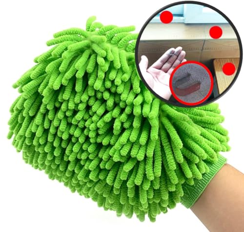 Green Chenille Microfiber Dusting Mitt, 10.5x8 Inch