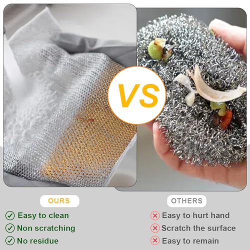 Silver Mesh Dish Cloths (3 Layer) – Non Scratch, Odor Free, Quick Dry Wire Cleaning Pads for Sinks, Dishes, Stove Top | Multipurpose Reusable Metal Scrubbers | 10 Pack - view 6