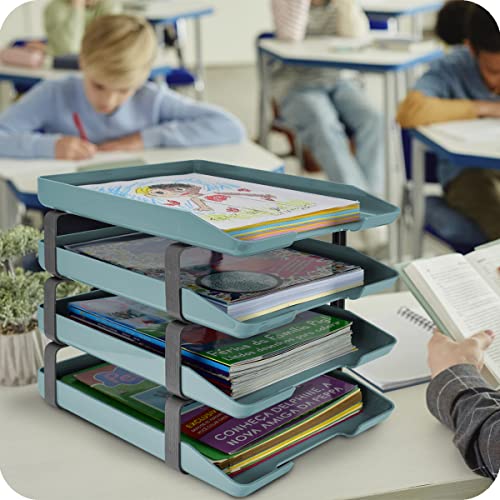 Traditional 4 Tier Letter Tray, Front Load Design, A4 Letter Size, Desktop Organizer (Plastic) (Solid Green Color) - view 3