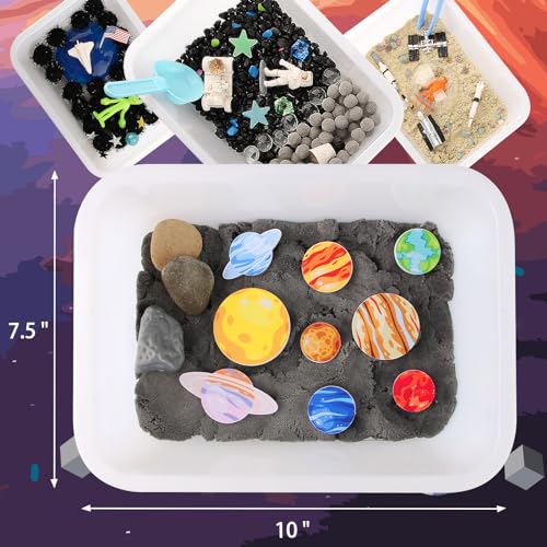 Space Themed Sensory Bin Filler,Planet Toys for Kids, Universe Solar System for Autistic Children, Space Astronauts Sensory Toys for Toddlers with 9 Planets, Sand, 3 Tools and More - view 6