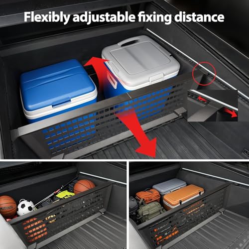 Truck Bed Divider Compatible with 2024-2026 Tesla Cybertruck, Rear Trunk Cargo Aluminum Organizer Carbon Steel Molle Panel with 8 Removable Hooks, No Drill Installation & Adjustable Partitions - view 4