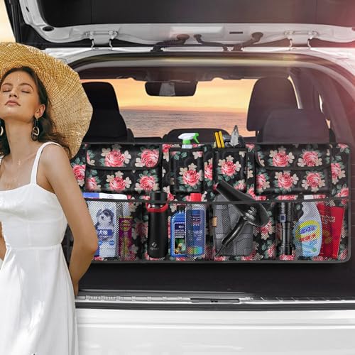 Car Trunk Organizer, Super Capacity Backseat Car Organizer for SUV/Truck/MPV(42"*18"), Hanging Car Storage Organizer with 8 Pocekts, Car Accessories for Women and Men- Floral - view 7
