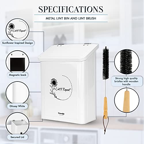 Metal Magnetic Lint Bin for Laundry Room Decor - Laundry Room Trash Can with Dryer Lint Brush for Dryer Vent – Metal Laundry Lint Bin with Clothes Lint Roller - view 3