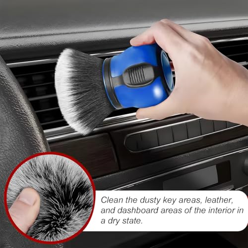 Car Detailing Brush, Ultra Soft Auto Interior Dusting Brush with Storage Rack, Car XL Synthetic Brush Cleaning Tool, Universal Covers Large Area Inside or Outside Vehicles(Blue/Style A) - view 3