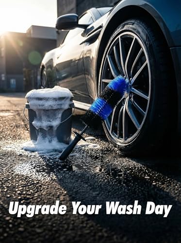 Wheel & Tire Brush, Long Soft Bristle, Easy Reach for Rims (Blue) - view 7