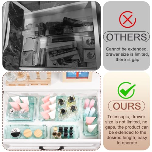 25 Pcs Clear Drawer Organizer, Adjustable Drawer Storage Box, 3-Size Desk Drawer Organizer, Acrylic Storage Bins for Makeup, Kitchen Utensils, Bedroom Dressers Tool Organizer for Gadgets, Blue - view 4
