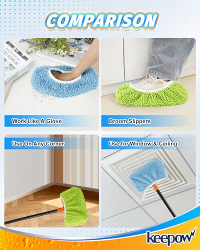 2 Pack Chenille Broom Covers for Floor & Baseboard Dusting, Washable - view 5