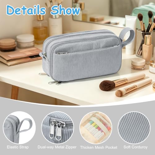 Grey Corduroy Pencil Case, Large Capacity Zipper Pouch, Gray, Casual Style, Supplies Organizer for Teen Girls and Boys - view 4
