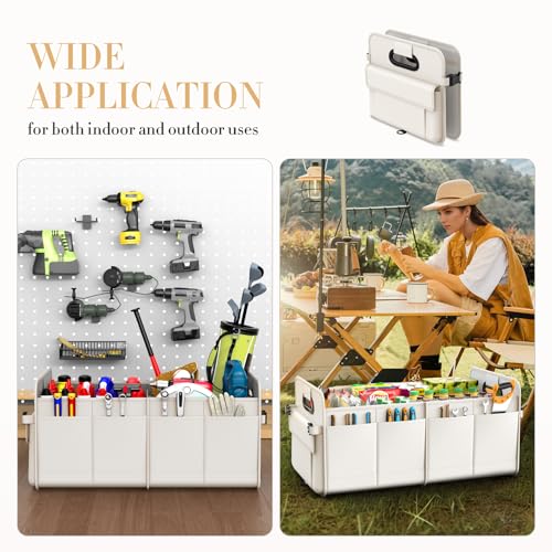 Trunk Organizer For Suv & Sedan,Car Organizers and Storage, Waterproof Collapsible & Adjustable Straps,Sturdy Car Organization for Car Accessories, Tools,Food，Sundries,2-3 Compartment（Beige） - view 6